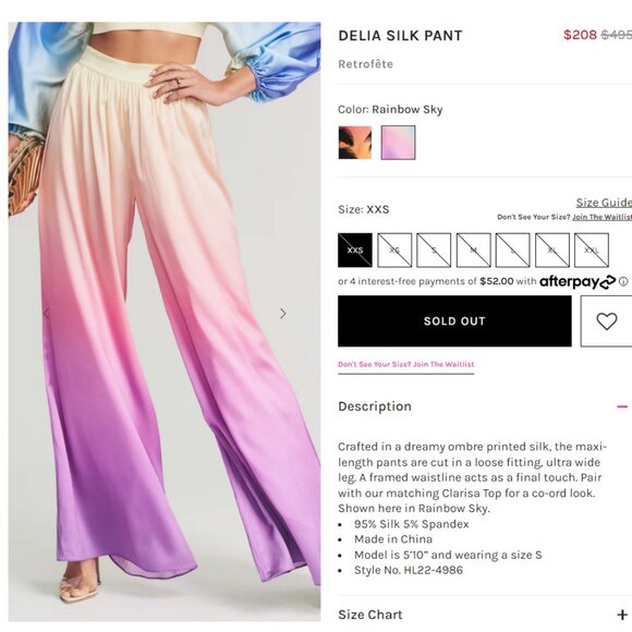 Retrofete 2-Piece Set Rainbow Sky Silk Wide Leg Pants Crop Top Set Womens Medium - Picture 6 of 14